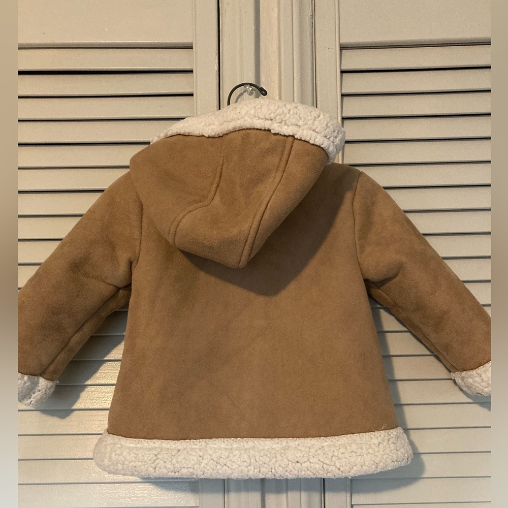 🌵 Little Me Girls Tan Suede Jacket Coat Floral Fleece Hoodie Zipper 18M Warm - Picture 4 of 12